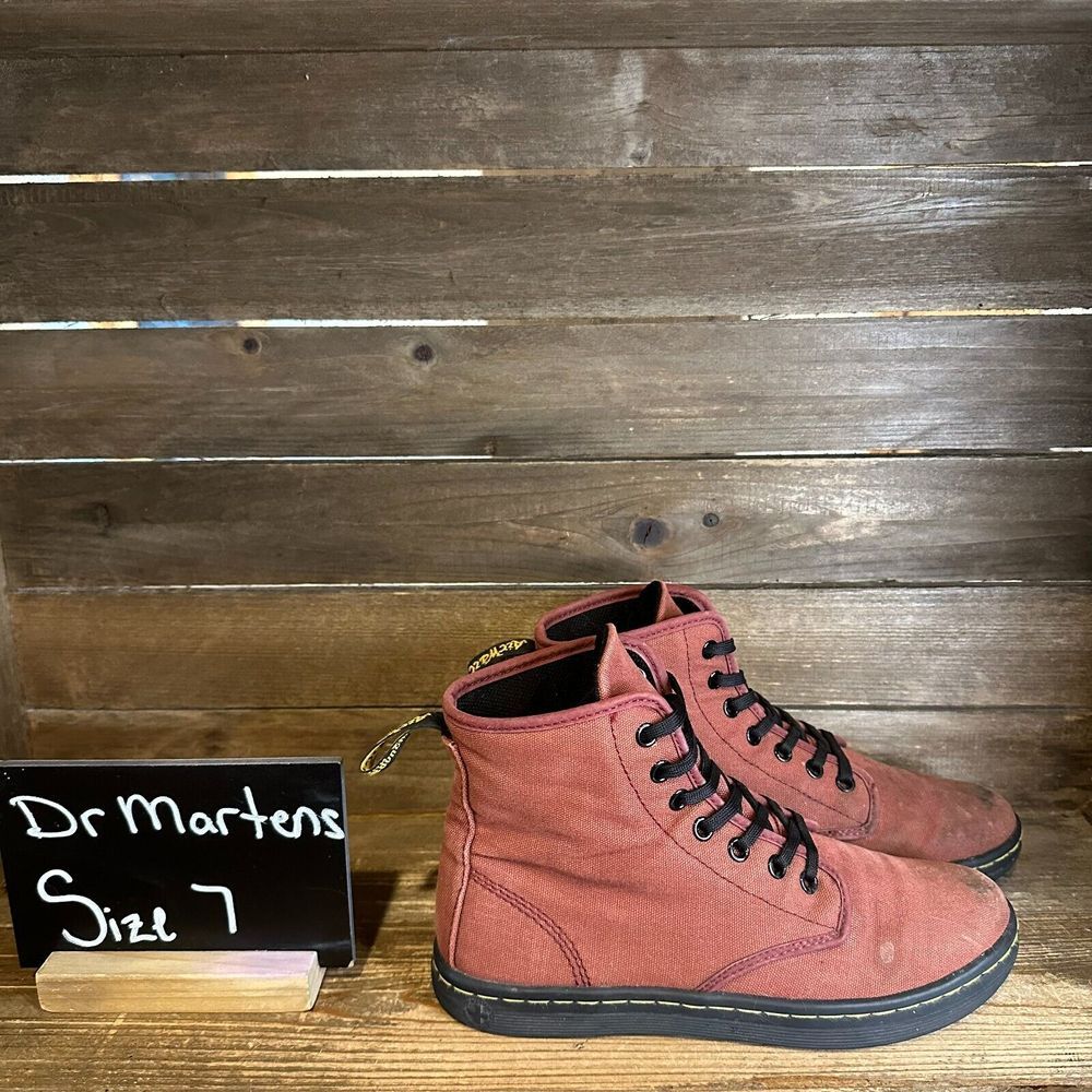 Womens Dr Martens Shoreditch Red Canvas Casual Comfort Combat Boots Size 7 M GUC